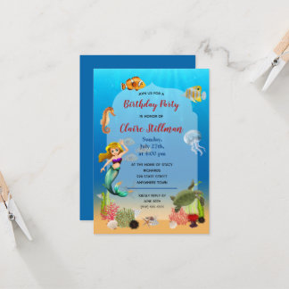 Mermaid Under Sea Adventure Geburtstagsparty Einla Karte