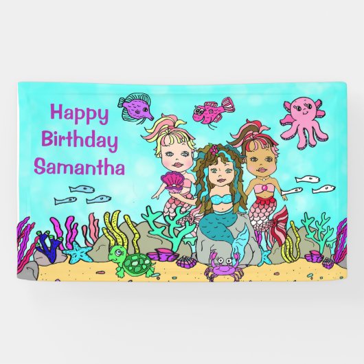 Mermaid Under Sea Birthday Banner (Horizontal)