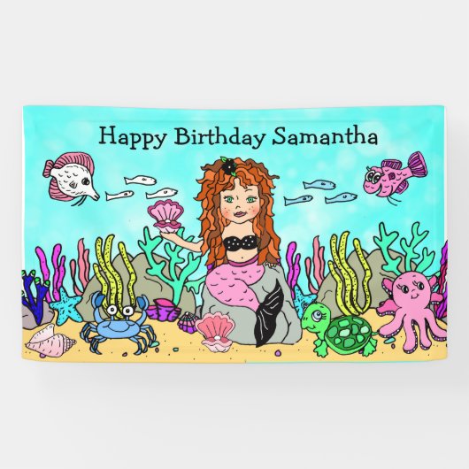 Mermaid Under Sea Birthday Banner (Horizontal)