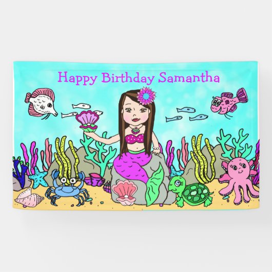 Mermaid Under Sea Birthday Banner (Horizontal)