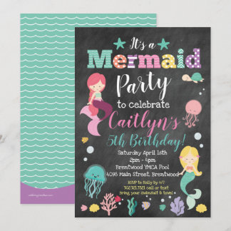 Mermaid Under Sea Birthday Party - Chalkboard Einladung
