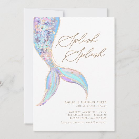 Mermaid Under Sea Girls Blue Birthday Party Einladung (Vorderseite)