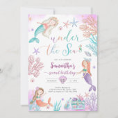 Mermaid Under The Sea 1st Birthday Invitation Einladung (Vorderseite)