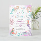 Mermaid Under The Sea 1st Birthday Invitation Einladung (Stehend Vorderseite)
