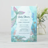 Mermaid Under The Sea Baby Shower Invitations Einladung (Stehend Vorderseite)