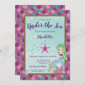 Mermaid Under The Sea Birthday Einladung (Vorne/Hinten)