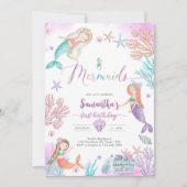 Mermaid Under The Sea Birthday Invitation Einladung (Vorderseite)