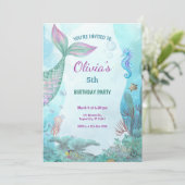 Mermaid Under The Sea Birthday Party Einladung (Stehend Vorderseite)