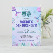Mermaid Under the Sea Birthday Party Invitation Einladung (Stehend Vorderseite)