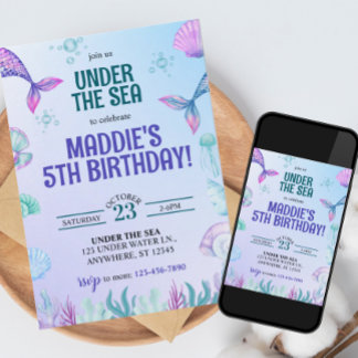 Mermaid Under the Sea Birthday Party Invitation Einladung