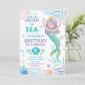 Mermaid Under the Sea cute birthday invitation Einladung (Stehend Vorderseite)