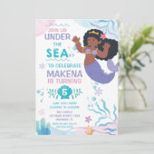 Mermaid Under the Sea cute birthday invitation Einladung (Stehend Vorderseite)