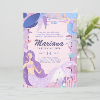 Mermaid under the sea Cute Girls Birthday Einladung