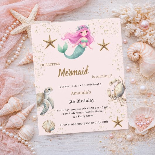 Mermaid Under the sea girl Birthday invitation