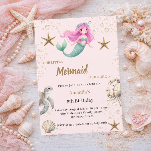 Mermaid Under the sea ocean animals Birthday Einladung
