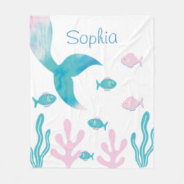 Mermaid Under the Sea Pastel Pink Blue Girls Fleecedecke