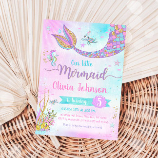 Mermaid Under the Sea Rainbow Girl Birthday Einladung