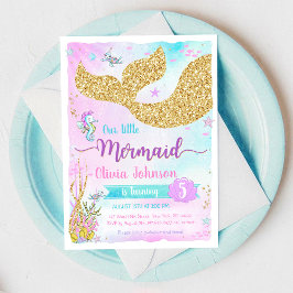 Mermaid Under the Sea Rainbow Girl Birthday Einladung