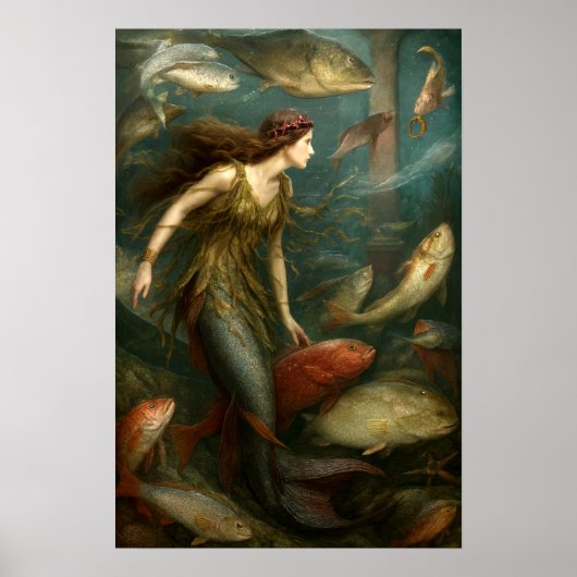 Mermaid Under The Sea With Fish Poster (Vorne)