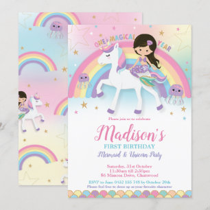 Mermaid Unicorn 1. Geburtstagsparty Einladung