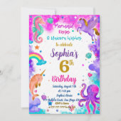 Mermaid & Unicorn Birthday Invitation Magic Party Einladung (Vorderseite)