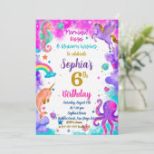Mermaid & Unicorn Birthday Invitation Magic Party Einladung (Stehend Vorderseite)