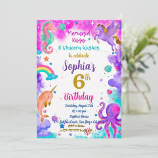 Mermaid & Unicorn Birthday Invitation Magic Party Einladung