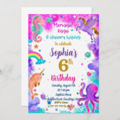 Mermaid & Unicorn Birthday Invitation Magic Party Einladung (Vorne/Hinten)
