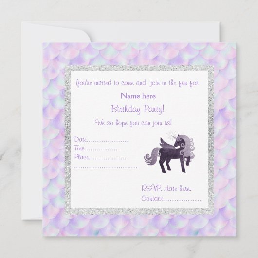 Mermaid unicorn BIRTHDAY PARTY EINLADUNG LILA (Rückseite)