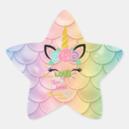 Mermaid Unicorn Cheer Loud Chine Bright Sparkle Stern-Aufkleber