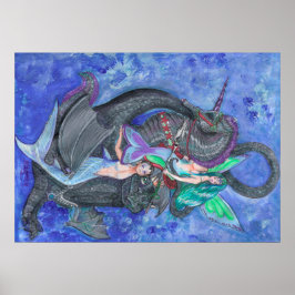 Mermaid Unicorn Dragon Elf Fairy Fantasy Magie Poster