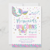 Mermaid & Unicorn Geburtstag Einladung Magisches P (Vorderseite)