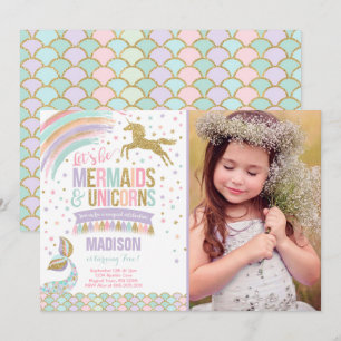 Mermaid & Unicorn Geburtstag Einladung Magisches P