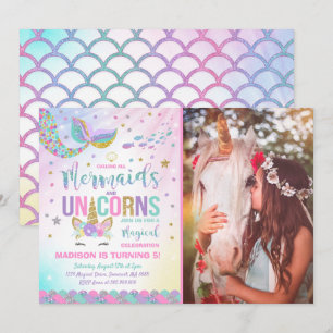 Mermaid & Unicorn Geburtstag Einladung Magisches P