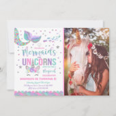 Mermaid & Unicorn Geburtstag Einladung Magisches P (Vorderseite)