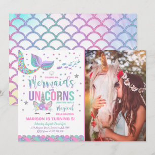 Mermaid & Unicorn Geburtstag Einladung Magisches P