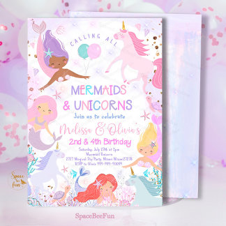 Mermaid & Unicorn Geburtstagsparty Einladung unter