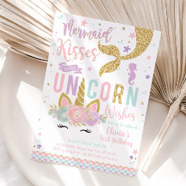 Mermaid Unicorn Girl Birthday Invitation Einladung