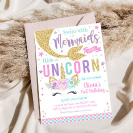 Mermaid Unicorn Girl Birthday Invitation Einladung