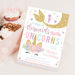 Mermaid Unicorn Girl Birthday Invitation Einladung