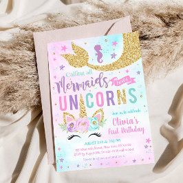 Mermaid Unicorn Girl Birthday Invitation Einladung