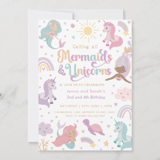 Mermaid Unicorn Party Invitation Einladung (Vorderseite)
