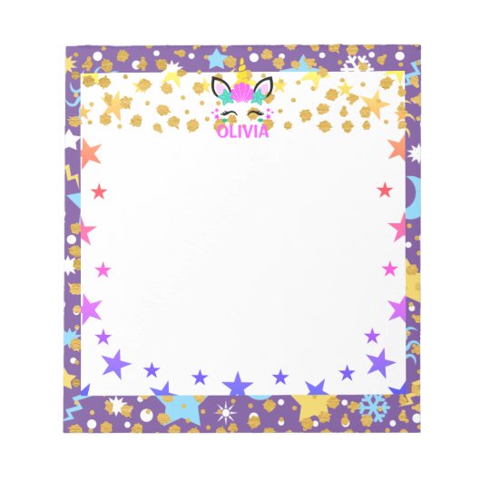 Mermaid Unicorn Personalisiert Kids Notizblock (Vorderseite)