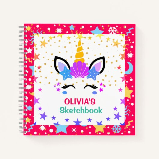 Mermaid Unicorn Personalisiert Kids Sketchbook Notizblock (Vorderseite)