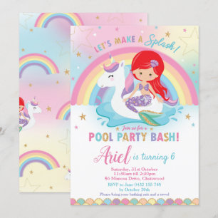Mermaid Unicorn Pool Party Geburtstag Rotes Haar M Einladung