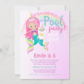 Mermaid Unicorn Pool Party Pink Blue Girl Einladung (Vorderseite)
