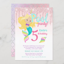 Mermaid Unicorn Pool Party Pink Blue Girl