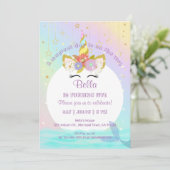 Mermaid Unicorn Rainbow Birthday Einladungen (Stehend Vorderseite)