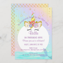 Mermaid Unicorn Rainbow Birthday Einladungen