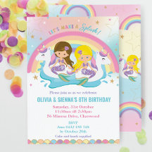 Mermaid Unicorn Rainbow Pool Party Twins Geburtsta